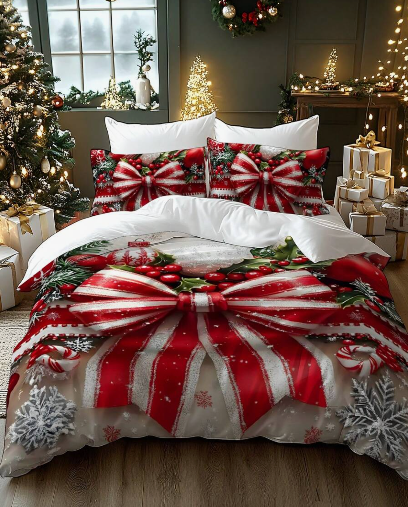 2/3pcs Christmas Bedding Set, Soft & Comfortable Duvet Cover Set With Digital Printing Of Santa Claus, Sleigh, Snowman, Bell, Reindeer, Pine Tree, Suitable For Bedroom, Guest Room, Dorm, Hotel