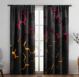 2pcs Blackout Thermal Insulated Curtains - Modern Window Drapes with Glowing Hexagon Patterns in Black, Orange, Red - Light Blocking & Energy Efficient Window Treatments
