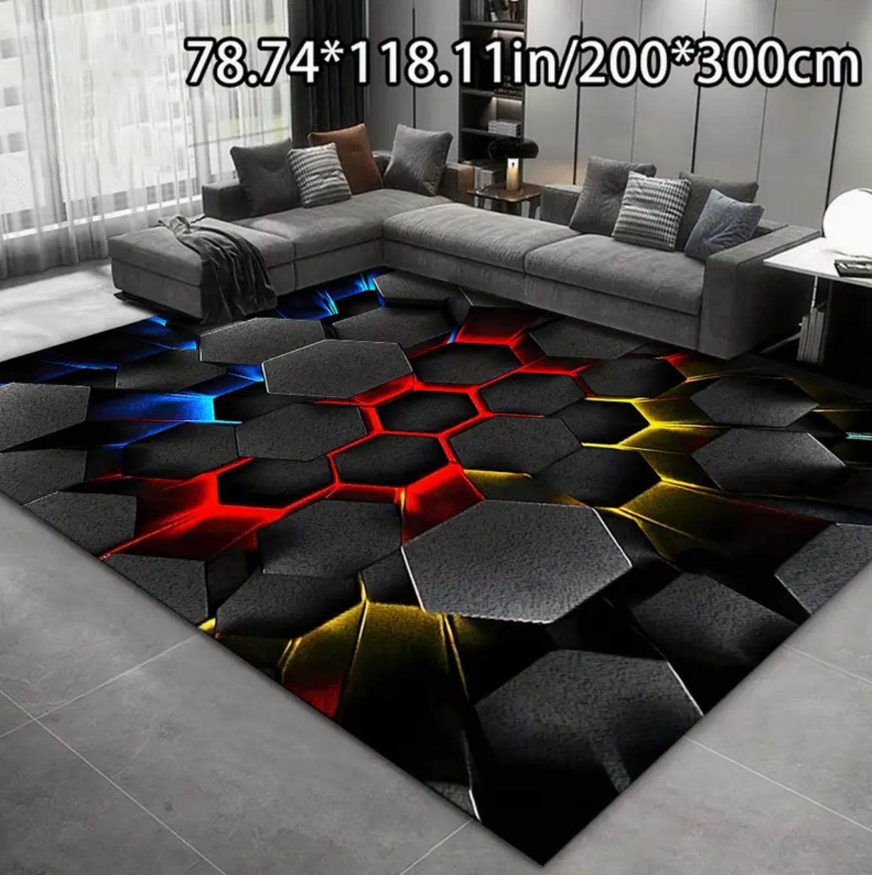 3D Black Hexagon Pattern Mat, Velvet + 7mm Thickness with Anti-Slip Backing Design, Over 800g per Square Meter. Lightweight, Soft, Durable, and Comfortable. Suitable for Entryway Rugs,