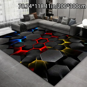 3D Black Hexagon Pattern Mat, Velvet + 7mm Thickness with Anti-Slip Backing Design, Over 800g per Square Meter. Lightweight, Soft, Durable, and Comfortable. Suitable for Entryway Rugs,