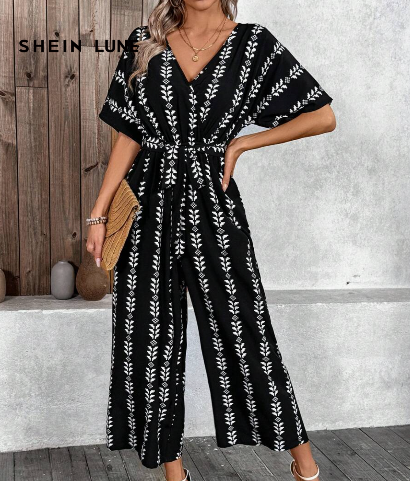 SHEIN LUNE Women V-Neck Full Printed Jumpsuit