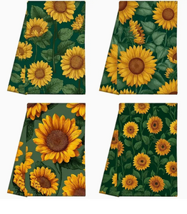 4pcs Sunflower & Leaf Design Microfiber Dish Towels, 45.72x66.04 cm - Super Absorbent, Quick-Dry Kitchen Hand Towels for Cooking, Baking, Bathroom Cleaning,
