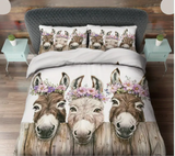 3pcs Duvet Cover Set 1 Duvet+2 Pillowcases Floral Wreath Donkey Pattern