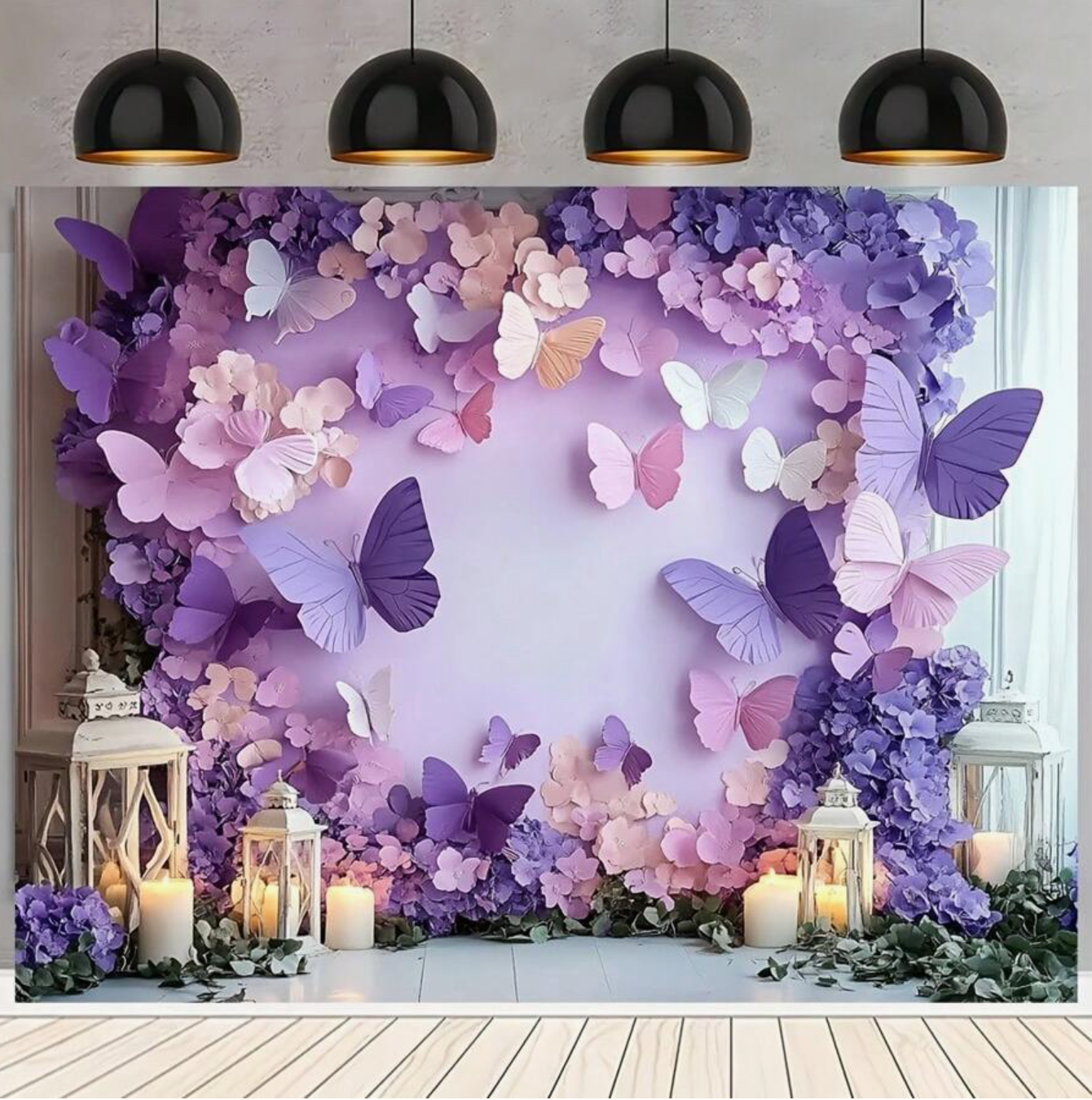 1pc Elegant Purple Butterfly And Pink Butterfly Background Banner - Multi-Size Polyester Fabric For Birthday