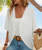 EMERY ROSE Women's Hollow Out Design Loose Casual Open Front Thin Jacket For Vacation