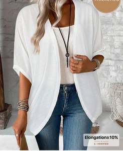 EMERY ROSE Casual White Lightweight Jacket - Knitted Fabric With Asymmetrical Hem