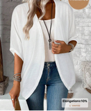 EMERY ROSE Casual White Lightweight Jacket - Knitted Fabric With Asymmetrical Hem