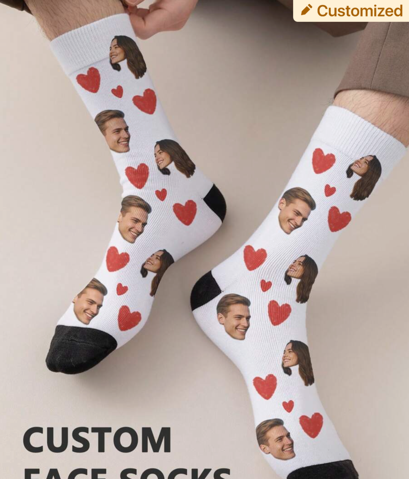 1 Pair Of Customized Face Men's Mid Tube Socks, Put Any Face On Socks, Personalized Socks For With