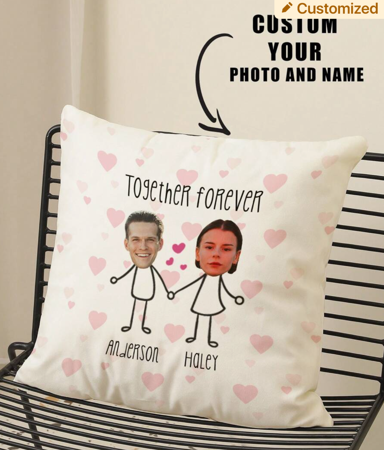1pc Customized Photo Throw Pillow Cover, Wedding Anniversary Couple Gift, For Home Decor, Valentine's Day,