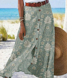Women Floral Print Single-Breasted Casual A-Line Skirt