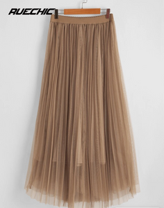 RueChic Mesh Overlay Pleated Skirt