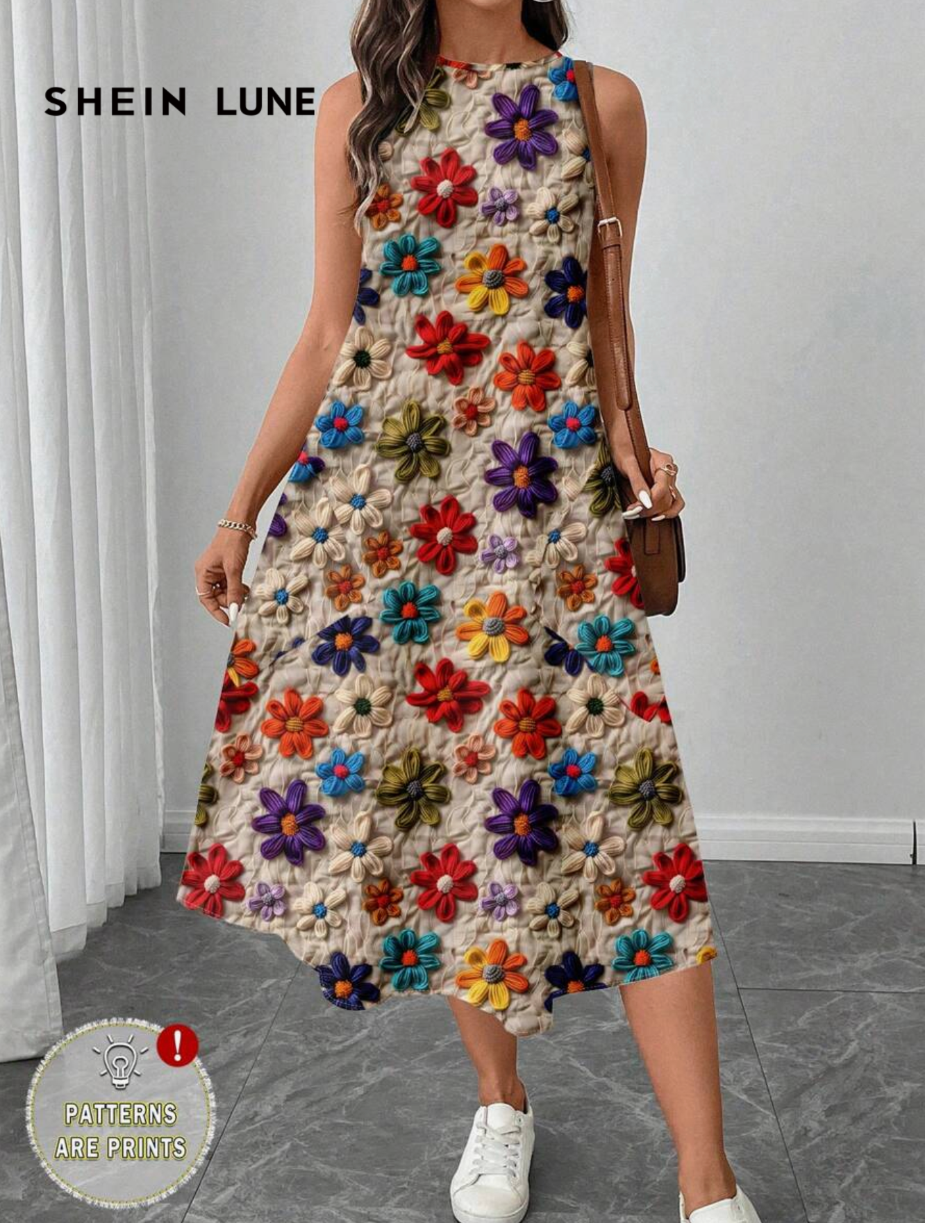 SHEIN LUNE Women Casual Faux Fur Floral Print Mid-Length Dress