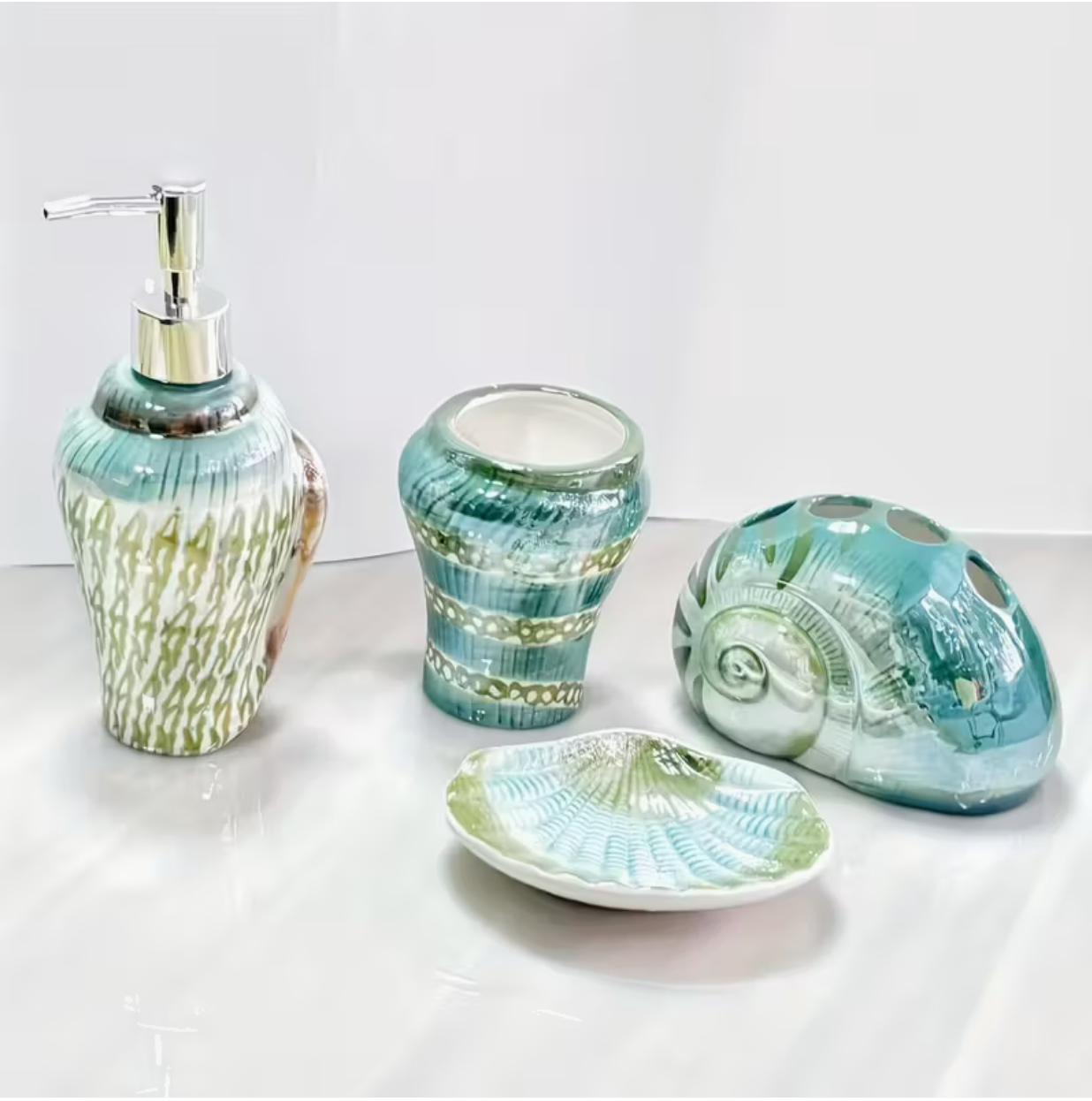 Ceramic Sea Shell Bathroom Accessory Set