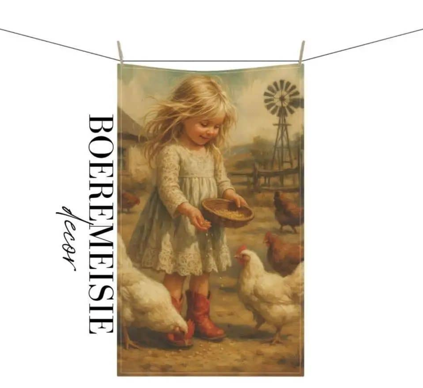 Girl with Chickens Tea Towel
