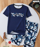 Boys Snug Fit Letter Print Slim Fit Short Sleeve Top And Camouflage Shorts