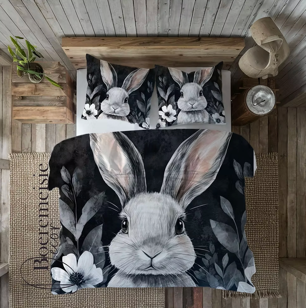 Bunny and Flowers Black