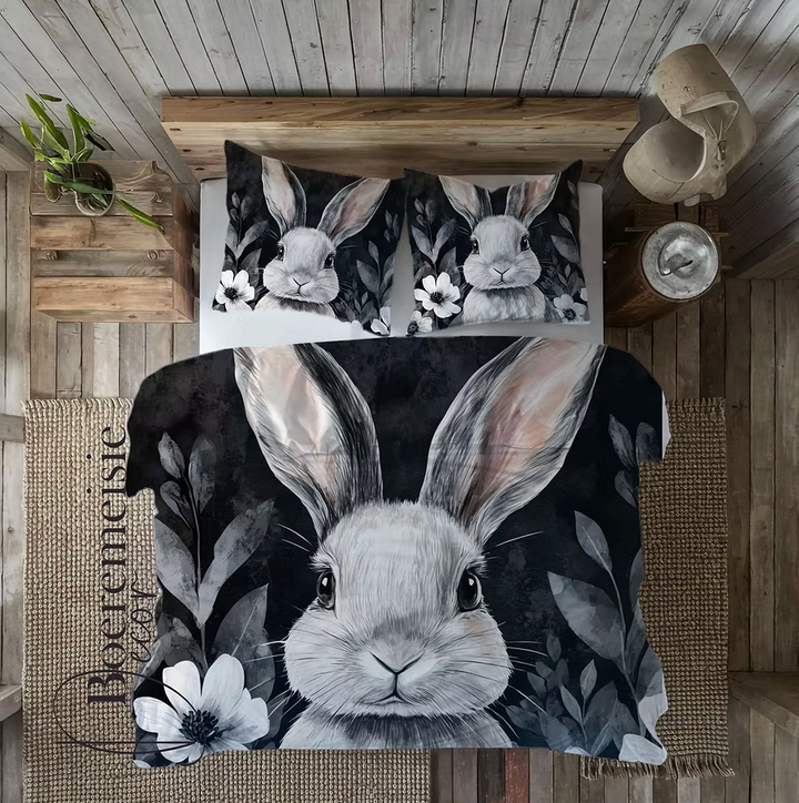Bunny and Flowers Black