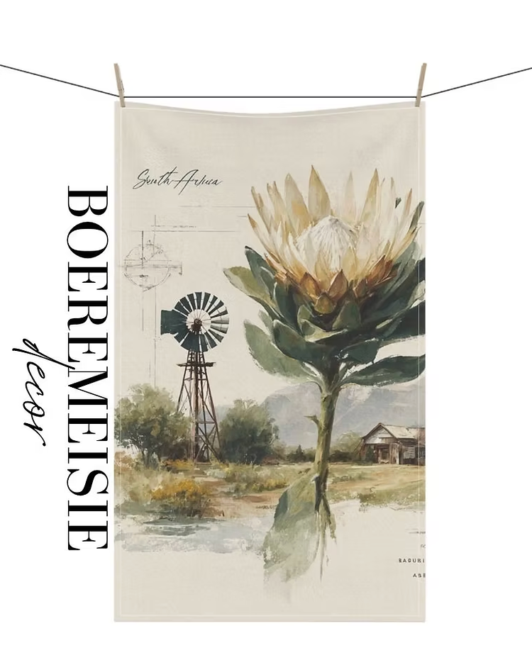 Protea Windmill Landscape Tea Towel