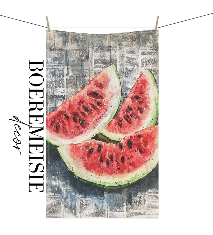Watermelon Newspaper  Tea Towel
