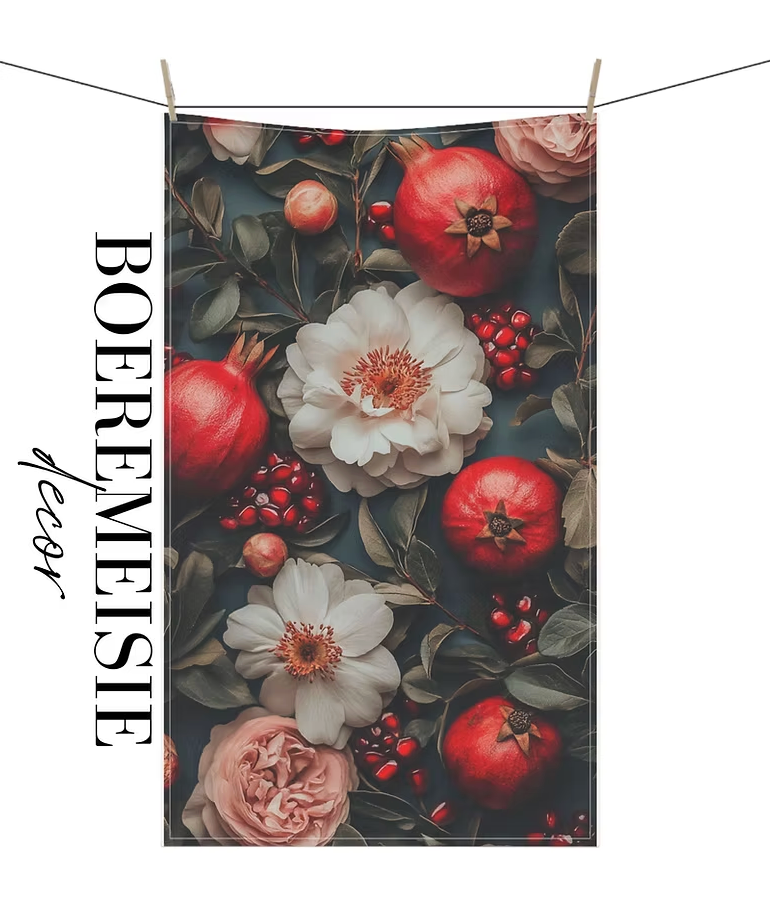 Pomegranate Flowers Tea Towel