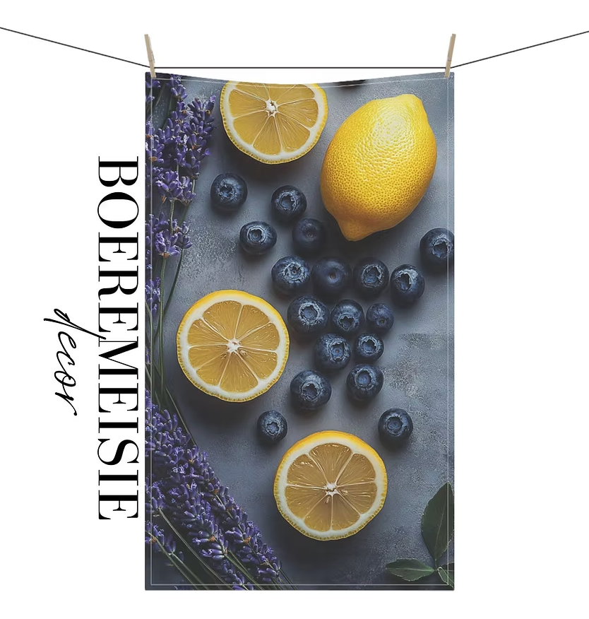 Lemon and Blue Berry Tea Towel