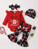4-Piece Baby Girl "My First Christmas" Printed Long Sleeve Bodysuit