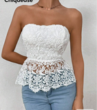 Chiquease Ladies Solid Color Lace Bandeau Blouse For Holiday Party Clothes