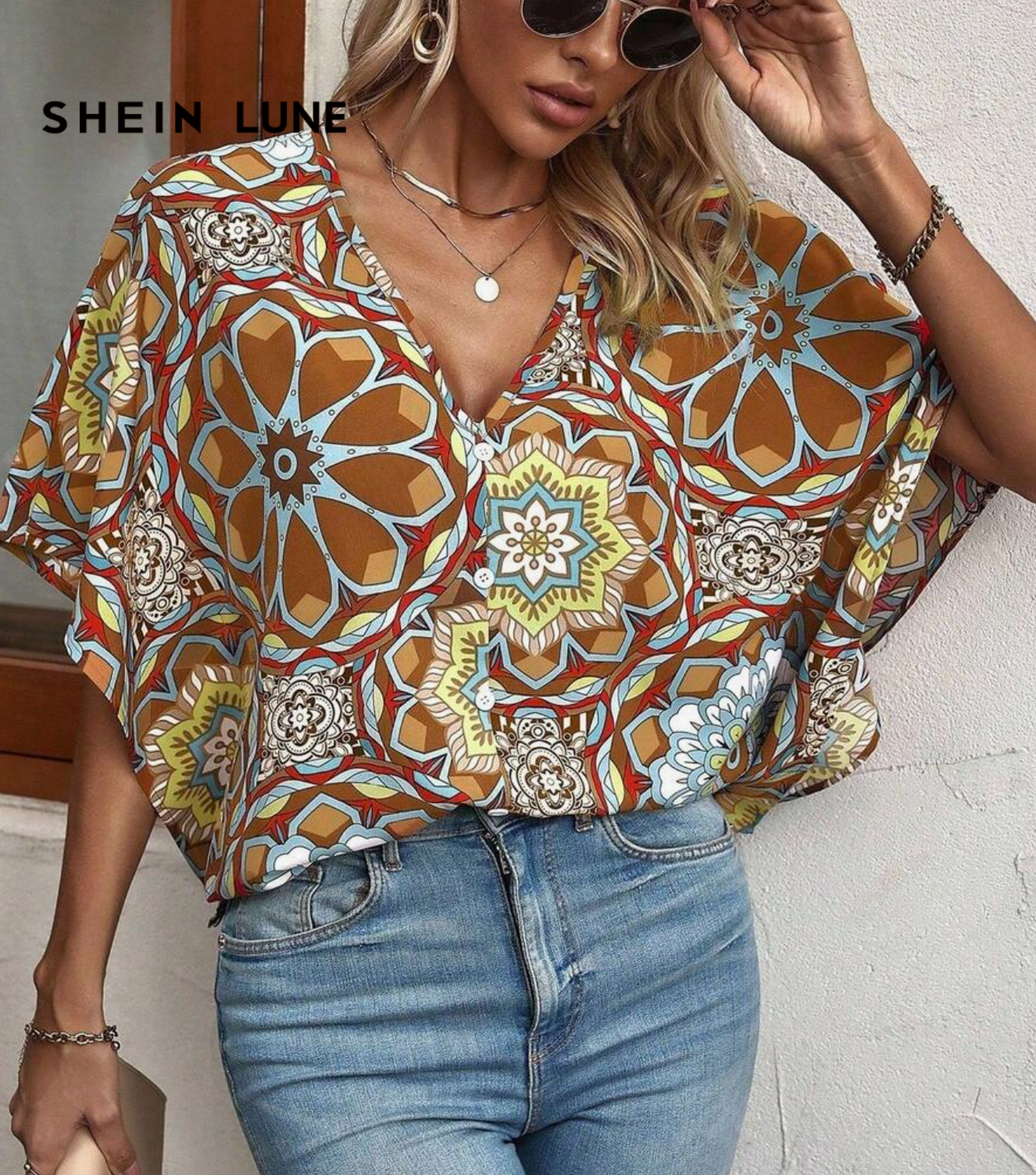 Women'sFloral Print Batwing Sleeve Blouse