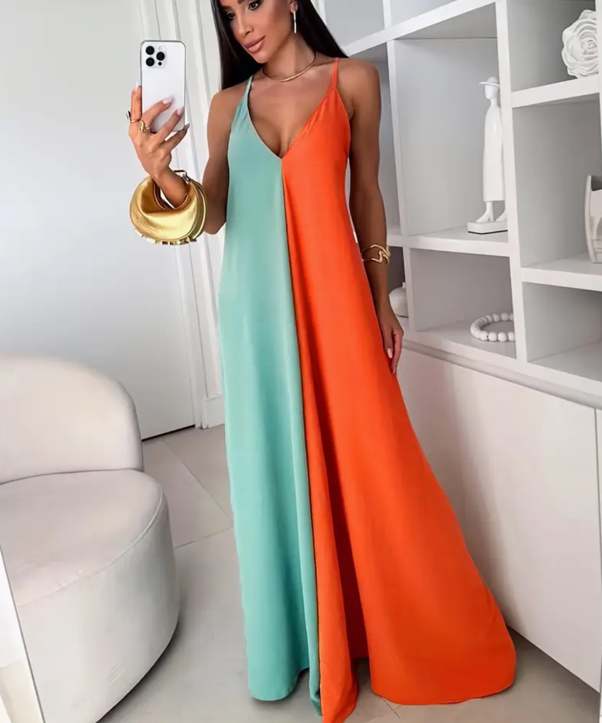 Women'S Color-Block V-Neck Maxi Dress