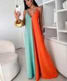 Women'S Color-Block V-Neck Maxi Dress