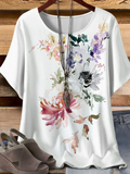 Plus Size, Women's Plus Comfort Floral Print Short Sleeve T-Shirt No Accessories Included
