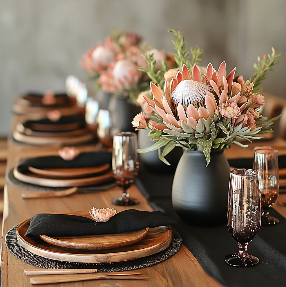 Black Table Runner and Serviettes
