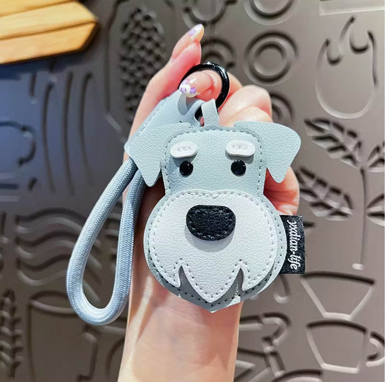 Faux Leather Cat Dog Pendant Keychain