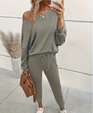 Women's Falling Shoulder Waist Pants Two Piece Set