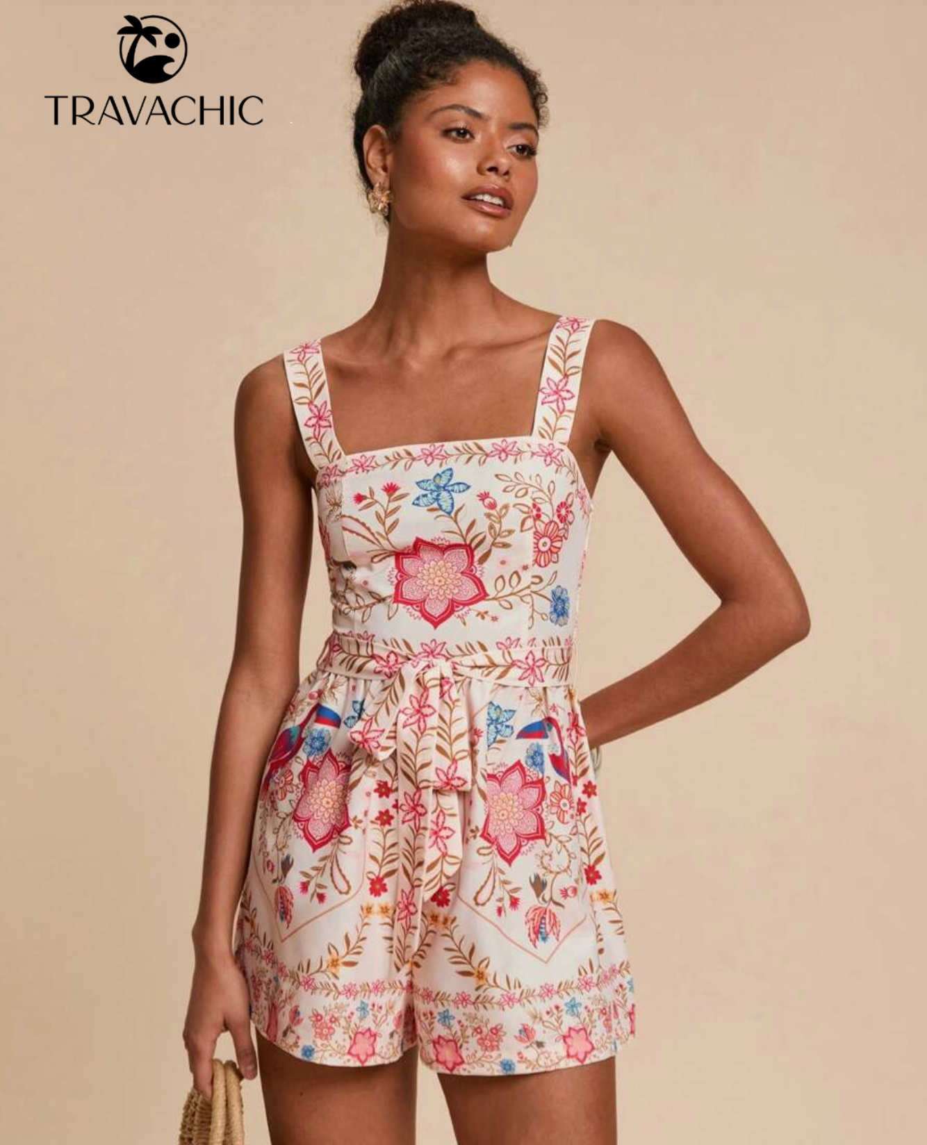 Travachic Women's Tropical Floral Print Jumpsuit