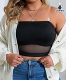 Plus Size Black Plain Semi Sheer Medium Stretch Casual Fabric Strapless Tube Top Bra