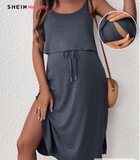 Maternity Solid Color Tie Waist Camisole Nursing Casual Dress