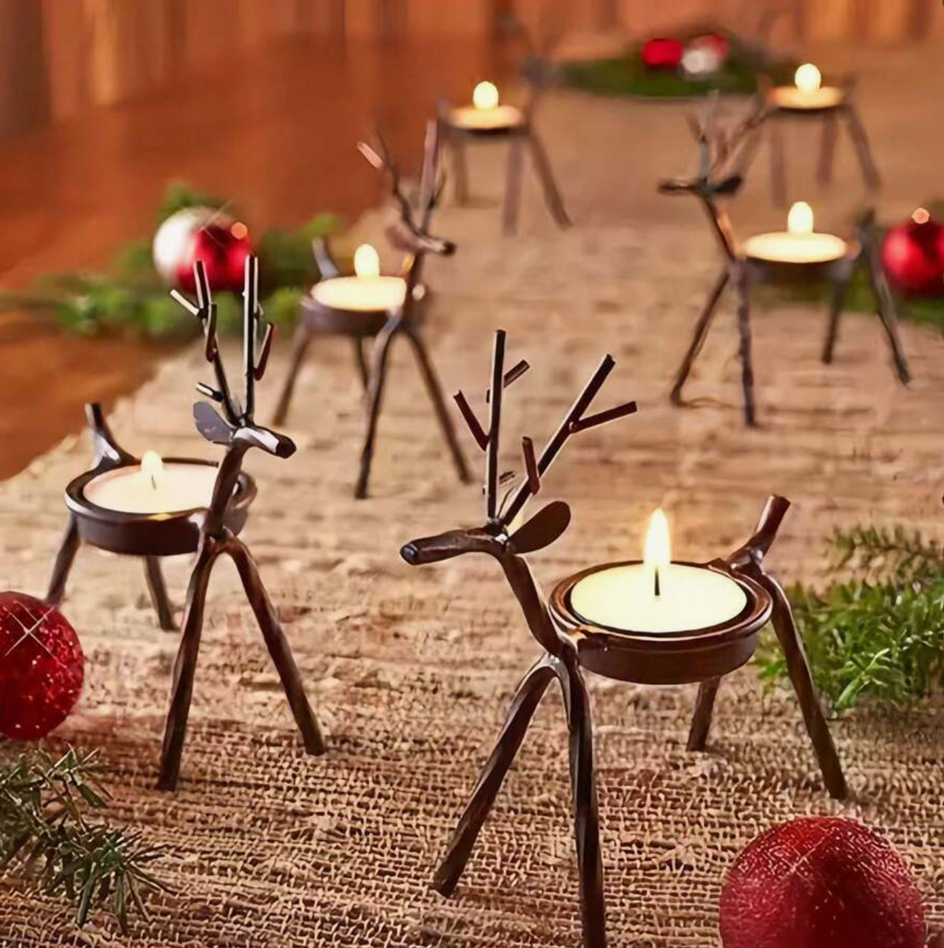2pcs Christmas Brown Reindeer Candle Holders