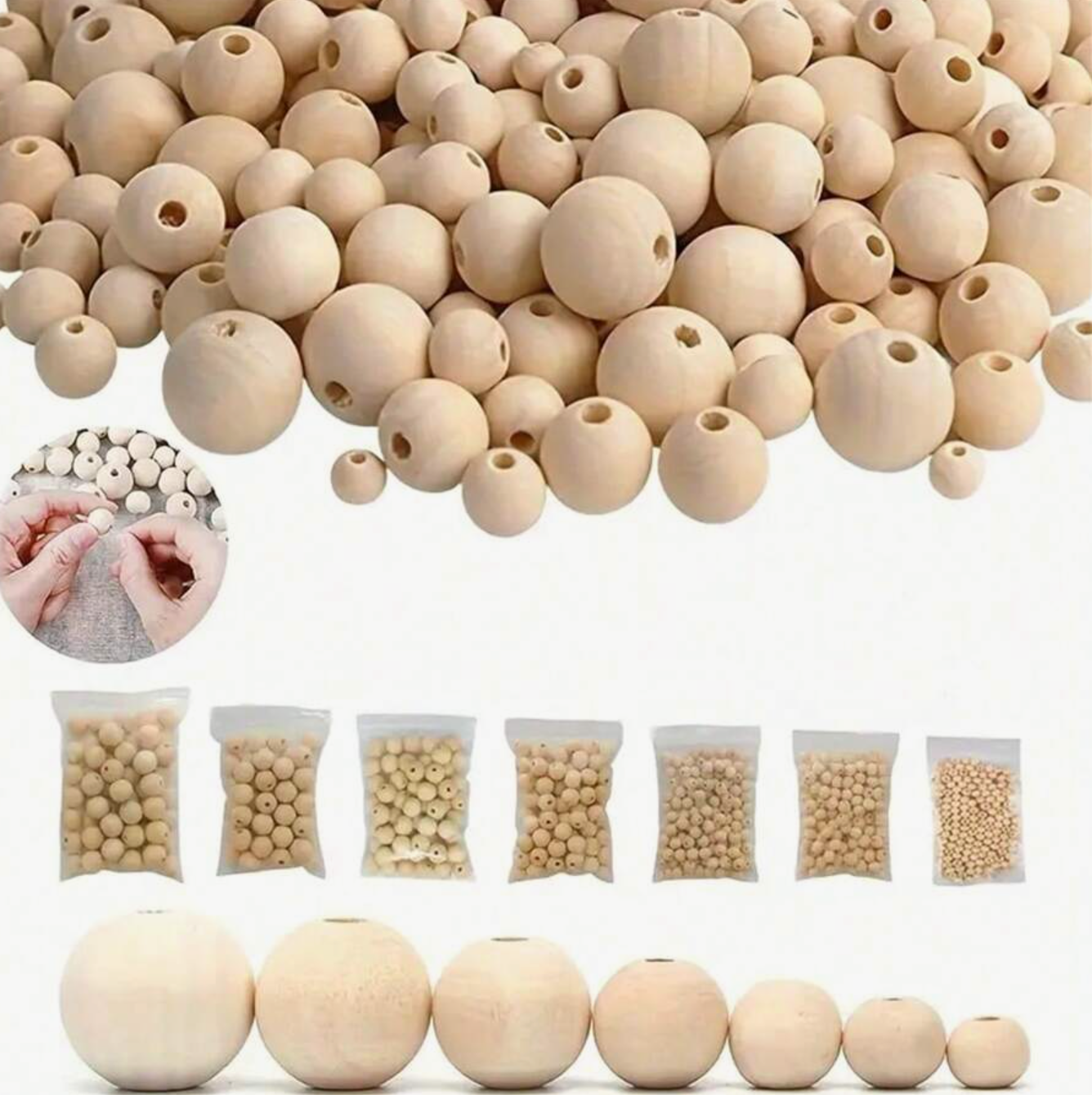 100*20 500pcs Handmade Natural Wooden Beads, 10-25mm Size Options