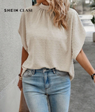 Women's SHEIN Clasi Swiss Dot Batwing Sleeve Mock Neck Blouse