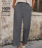 Women's Solid Color Waist Tie Pocket Straight Loose Casual Pants