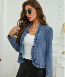 Women's Denim Jacket with Ruffle Hem