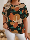Plus Size Women's Floral Print Round Neck Batwing  Loose Blouse