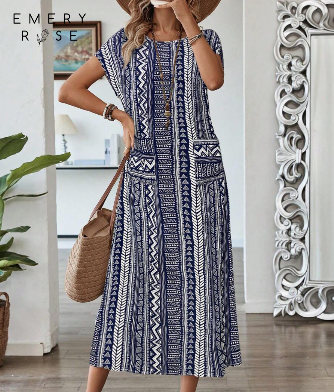 Women's Vacation Geometric Stripe Round Neck Batwing Long Dress