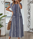 Women's Vacation Geometric Stripe Round Neck Batwing Long Dress