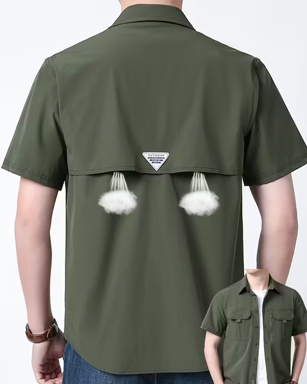 Men's Solid Color Casua lSS Lapel Collar Cargo Shirt