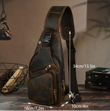 Mens Genuine Crazy HorseG Leather  Crossbody Chest Sling Bag