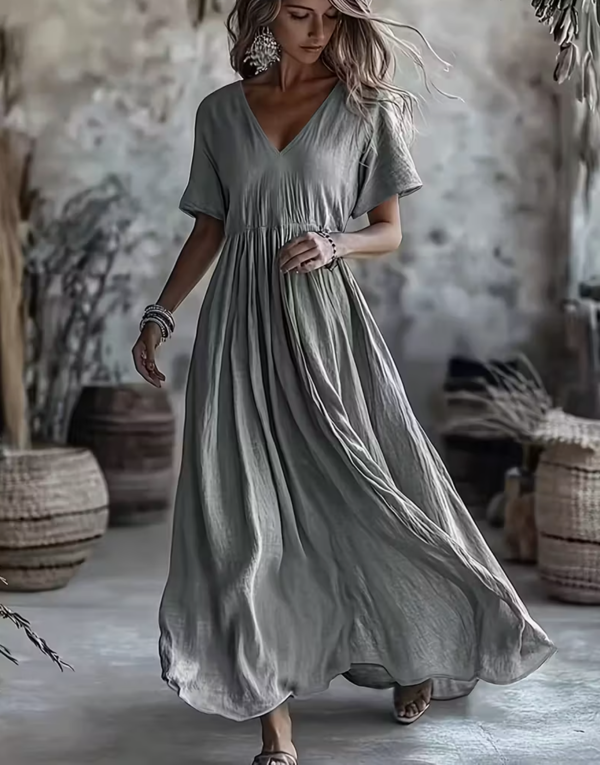 Women'S Elegant V-Neck Maxi Dress