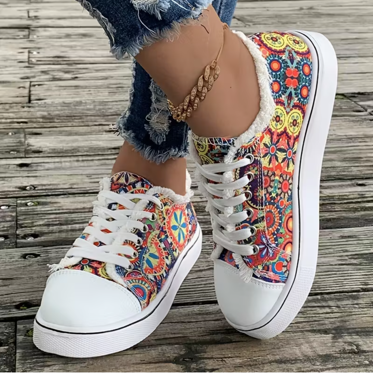 Women's Flower Print Canvas Sneakers