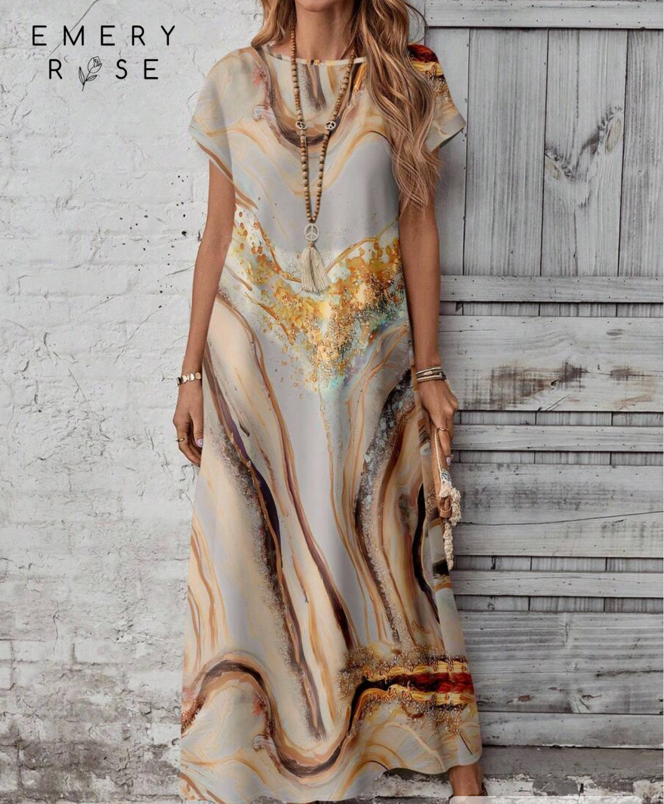 EMERY ROSE Casual Minimalist Marble Pattern Versatile Women Dress